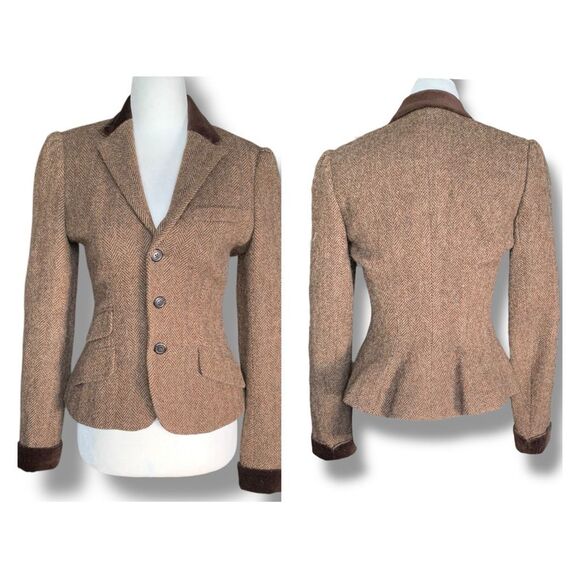 Ralph Lauren Jackets & Blazers - Vintage Ralph Lauren Rugby Blazer Structured Hourglass Herringbone Tweed Brown